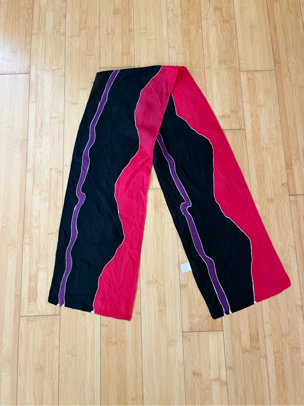 Vintage Silk Scarf in Black, Pink & Purple